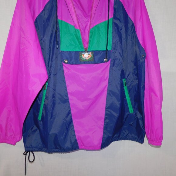 VTG Mens XXL Pink Purple Teal 1/2 Zip Pullover K-Way Windbreaker jacket packable - Picture 8 of 15